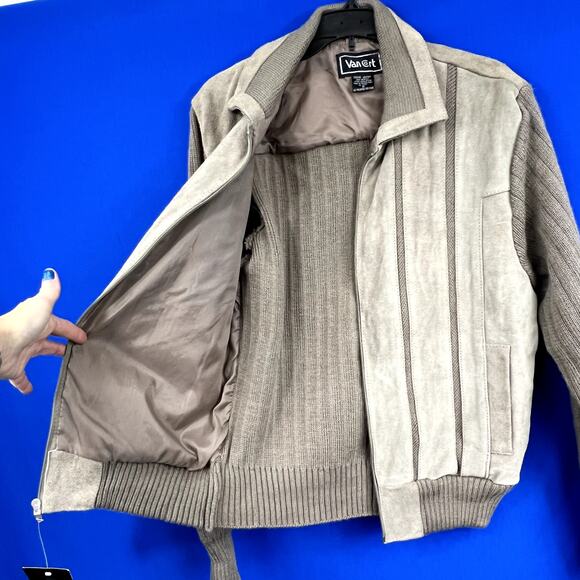 VINTAGE•NWT |•VAN CORT•| Retro Suede + Knit Collared Tan Jacket Size M - Picture 6 of 11